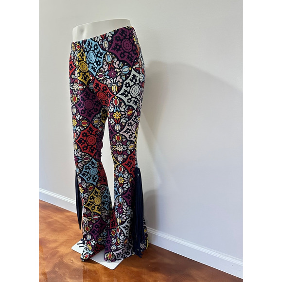 Judith March Women Bell Bottom Pants Size L Western Boho Maximalist Rodeo Fringe - Picture 5 of 14